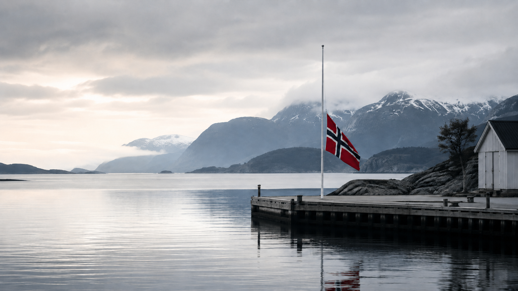 Norwegian flag at half-mast
